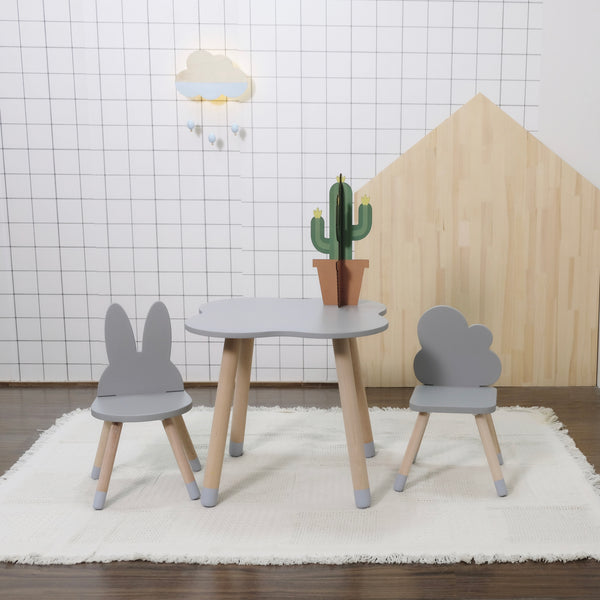 Grey FUN Wooden Kids Table and Chairs Set - Mini Me Ltd