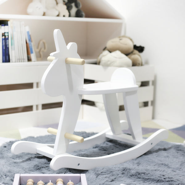White Wooden Rocking Unicorn - Mini Me Ltd