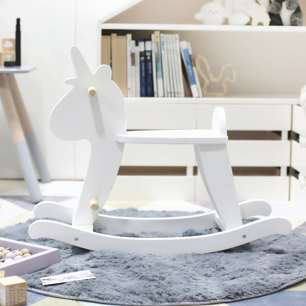 White Wooden Rocking Unicorn - Mini Me Ltd