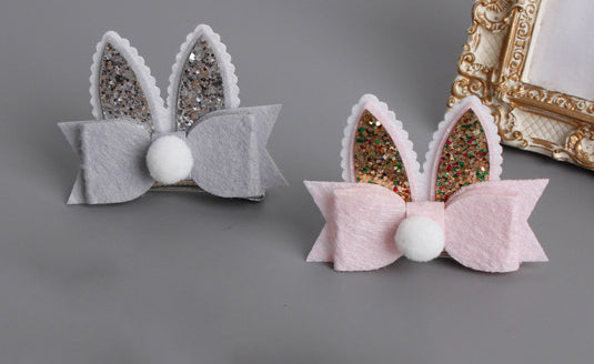 Rabbit Ear Hair Clip-Pink/Grey - Mini Me Ltd