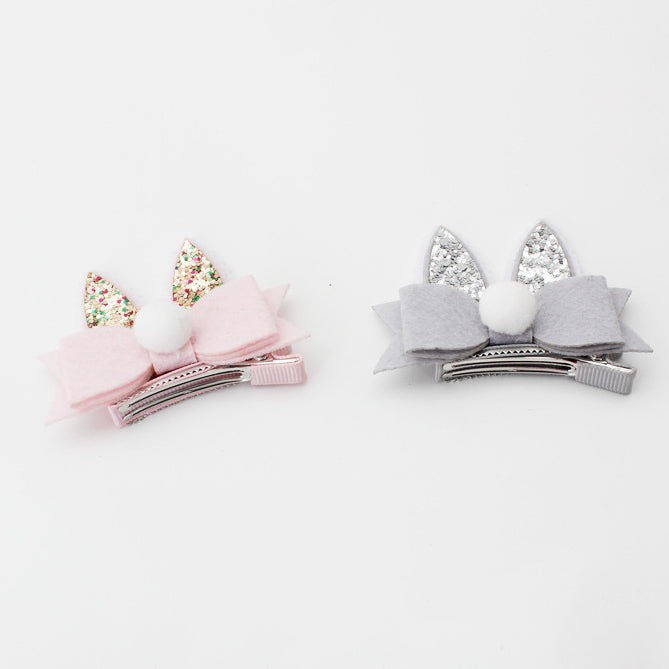 Rabbit Ear Hair Clip-Pink/Grey - Mini Me Ltd