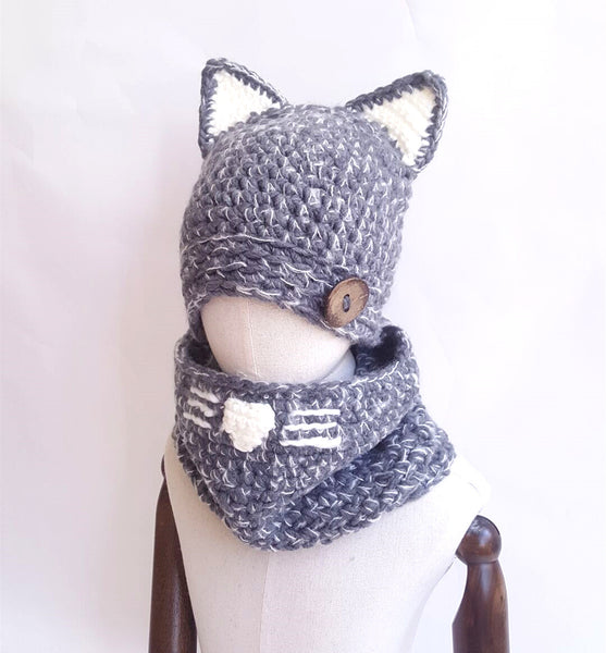 Fox Ear Kids Knitted Hat (3Y-8Y) - Mini Me Ltd