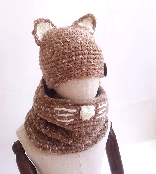 Fox Ear Kids Knitted Hat (3Y-8Y) - Mini Me Ltd