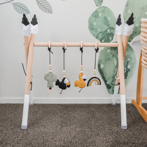 Omaha Wooden Baby Gym with 4 Felt Toys