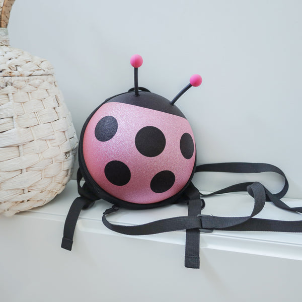 Mini Shining Ladybug Backpack with Strap / harness-Pink