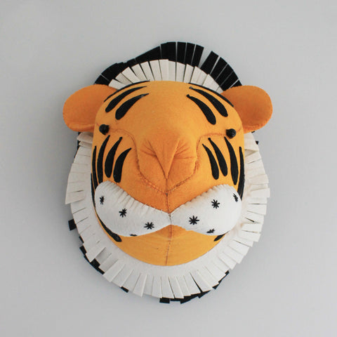 Tiger-Felt Animal Head /Hand made Room deco - Mini Me Ltd