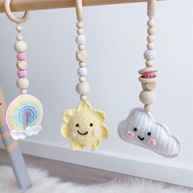 Wooden Baby Gym with Crochet Toys -Pink – Mini Me Ltd