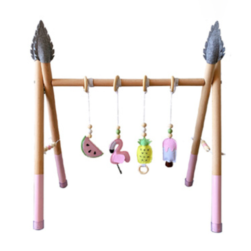 Blush Wooden Baby Gym with 4 Felt Toys