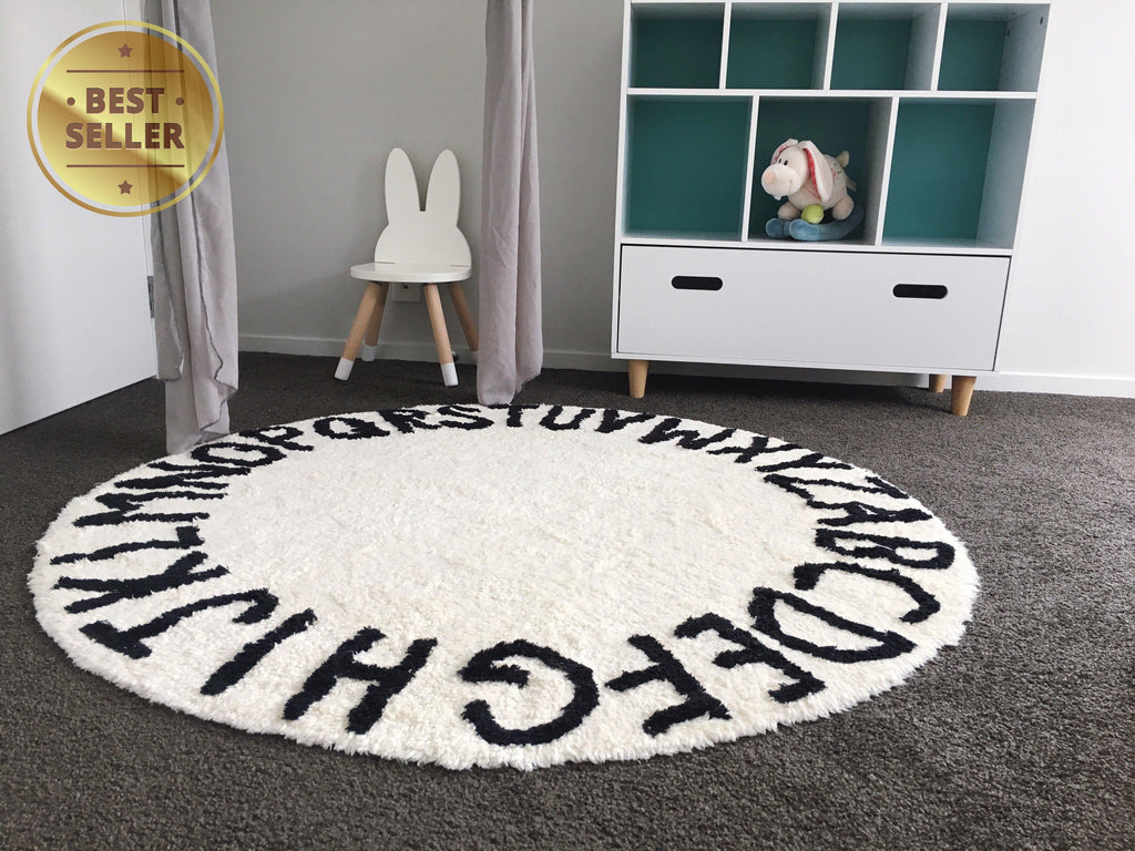 White Round Alphabet Rug – Mini Me Ltd