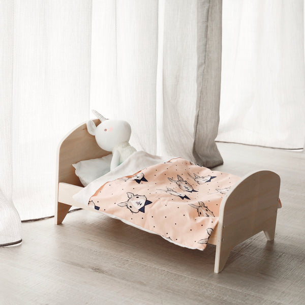 Wooden Doll Bed + Bedding Set (Mr. Rabbit) - Mini Me Ltd